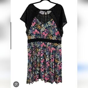 Torrid Knit Black Floral Dress With Lace Sleeve